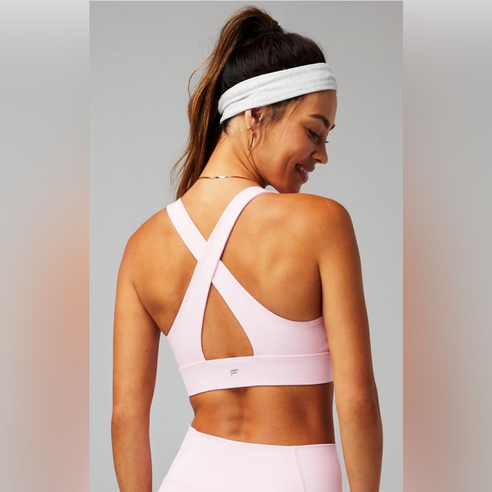 Soft Pink Oasis Twist Medium Impact Sports Bra | L | Fabletics | NWT - Picture 2 of 7